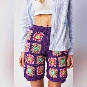Free People x Flook Frances Long Shorts Multicolor Purple Crochet Size XS NWT